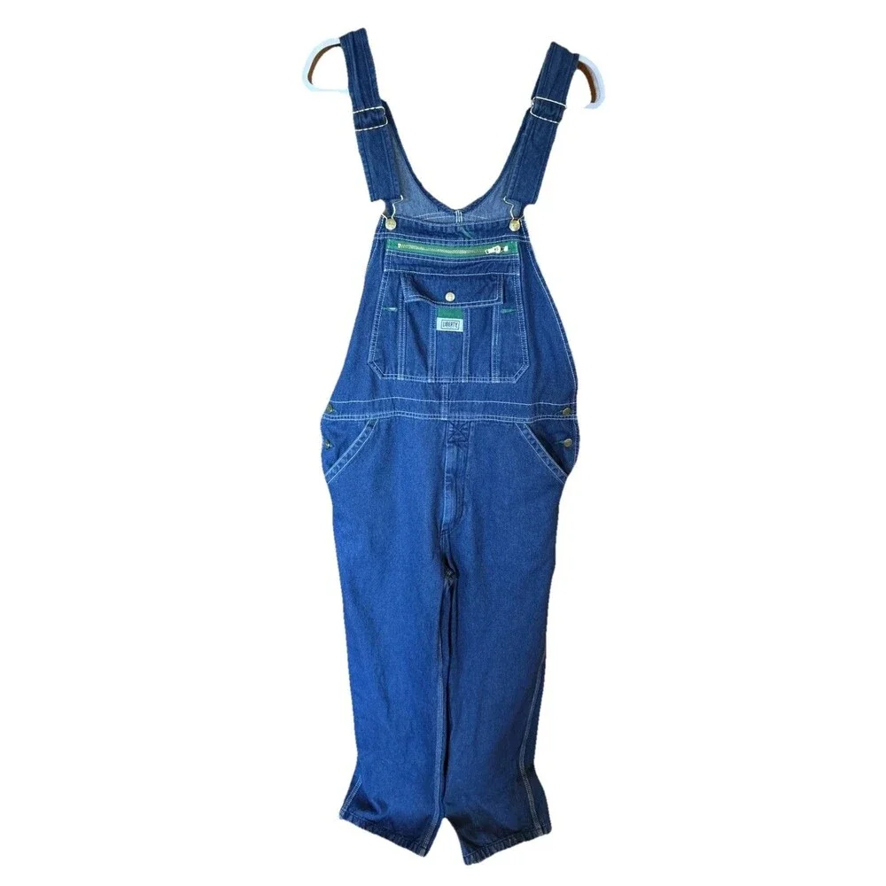 Liberty Overalls Mens 34x29 Blue Denim Bib Workwear Carpenter Utility Pockets